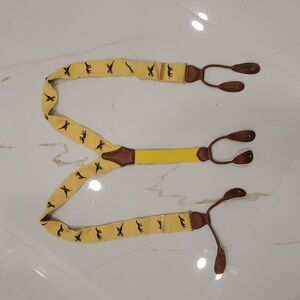 Vintage Rare L'aiglon France Yellow Suspenders with Dog & Bird Design